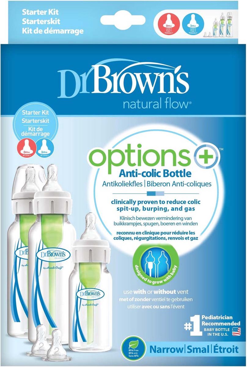 Biberon Dr. Browns Anti-coliques Options+ Col Large - Système Ventilation Interne - Tétine Silicone - 260ml