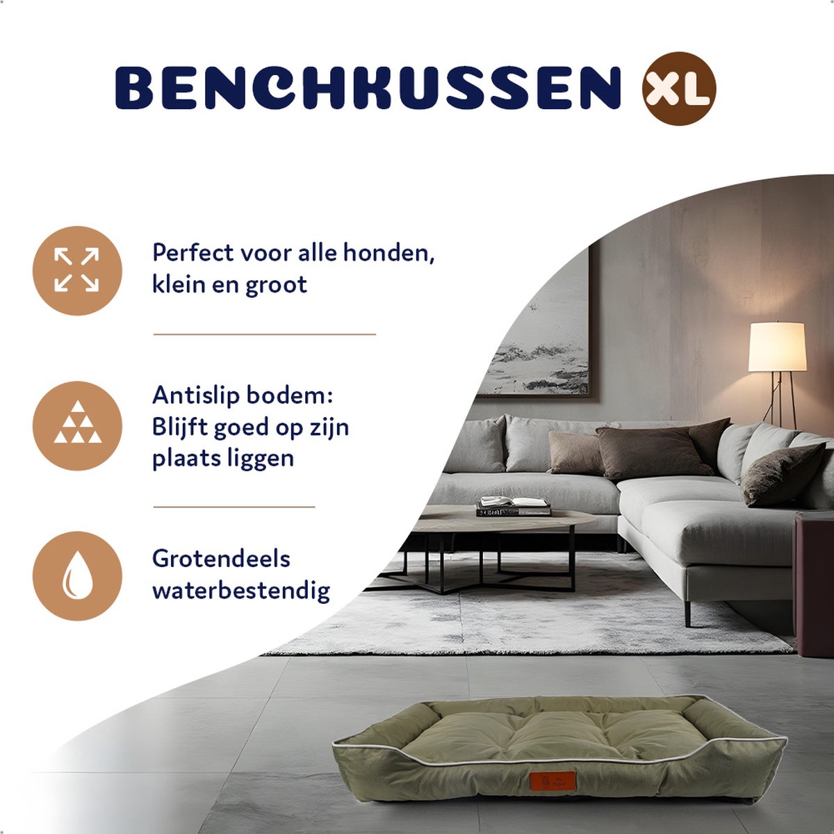 Pet Perfect Benchkussen XL - Hondenkussen Wasbaar - Hondenmand - Groen - 90x55x10 thumbnail 2