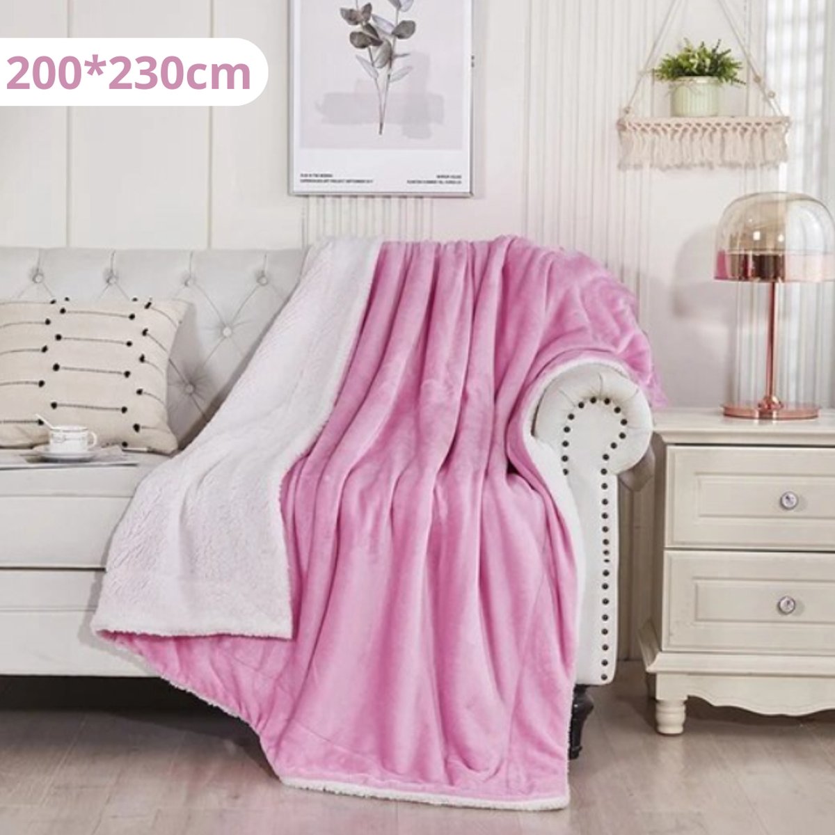 Bovista Deken - Pluche - Wollen - Dekentje - Fleece - Plaid - Knuffeldeken - Bank Deken - 2 Persoons Extra Groot - Roze