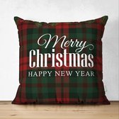 Velvet Kussenhoes - 45x45 - Merry Christmas op Donkerrood - Kussensloop - Kerst decoratie - Kussenhoesjes