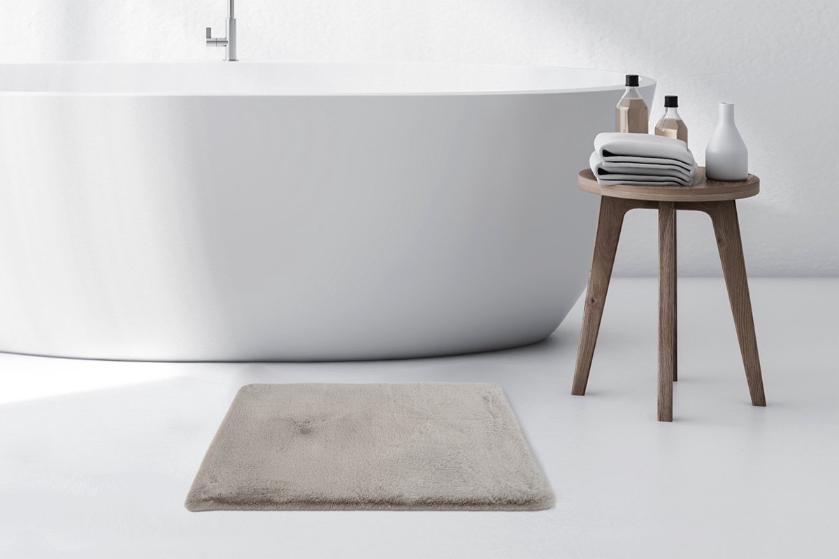 Floraya - Badmat - Fluffy - Hoogpolig - Lichtgrijs - 40x60cm - Antislip