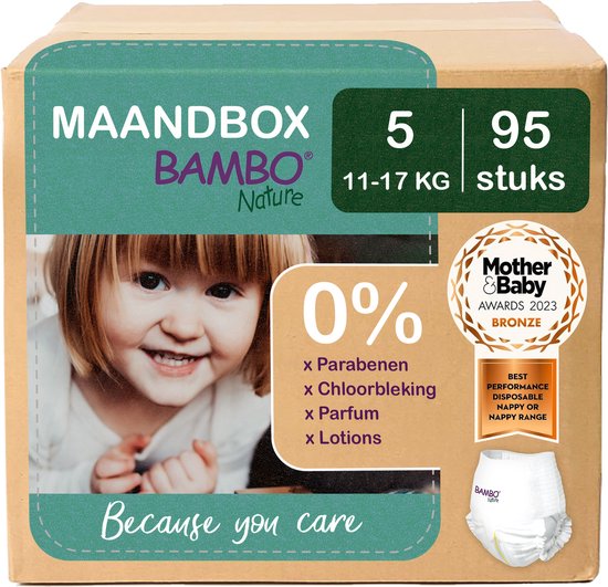 BAMBO Nature Luierbroekjes - Maat 5 (11-17 kg) - 95 stuks Maandbox - 0% onnodige toevoegingen - Ideaal voor de gevoelige huid - Nordic Swan Ecolabel