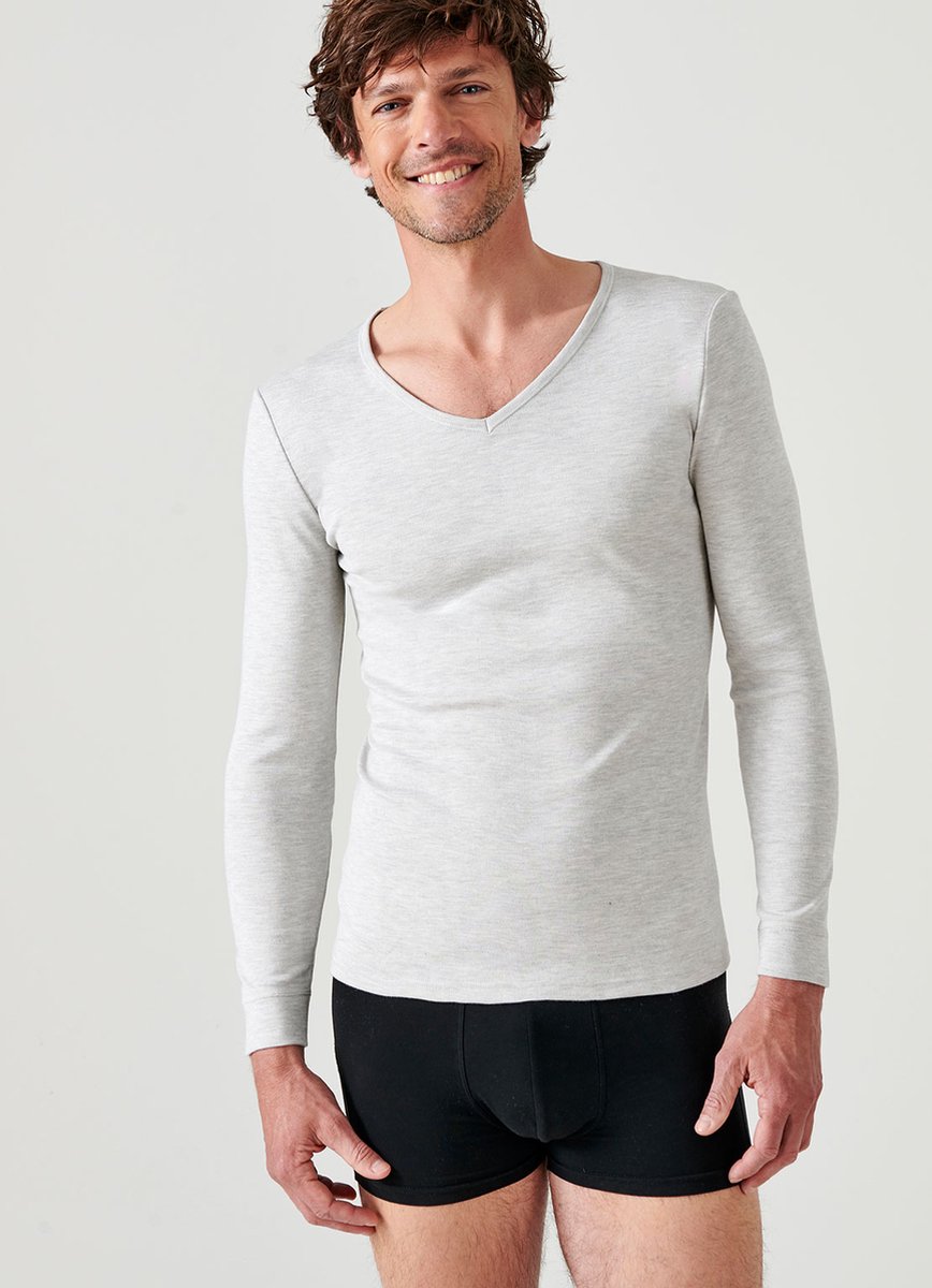 Damart - T-shirt met V-hals in interlock mesh Thermolactyl - Heren - Grijs - (118-125) XXL