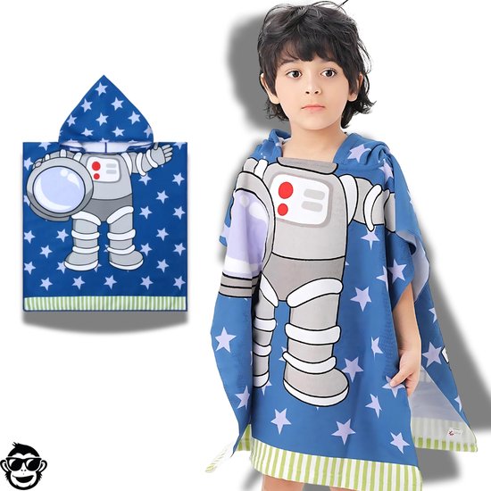 BoefieBoef Kinder Badponcho - Baby Badcape - Microfiber Kleuter Badjas Met Capuchon - Kerst Cadeau - Peuter Strandponcho Voor Kinderen tot 6 jaar - 60x90cm - Astronaut Blauw - jongens - meisje - Peuter - Zomer - Strandlaken - Surfponcho - Dreumes van Merkloos — afbeelding 3