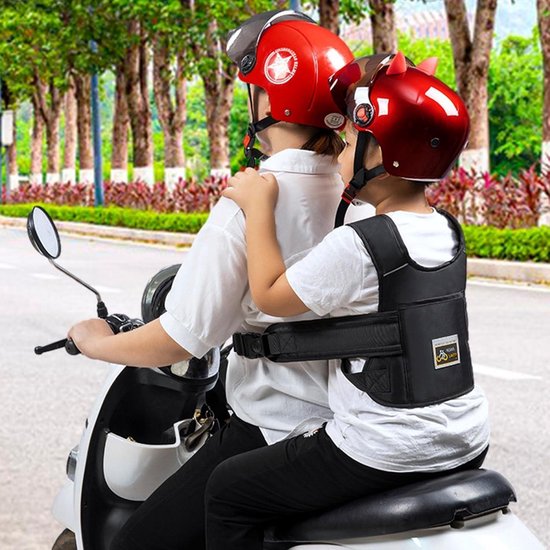 Tyafzzn Motorveiligheidsgordel voor kinderen, verstelbare motorriem met tas, reflecterend ademend materiaal, zwart