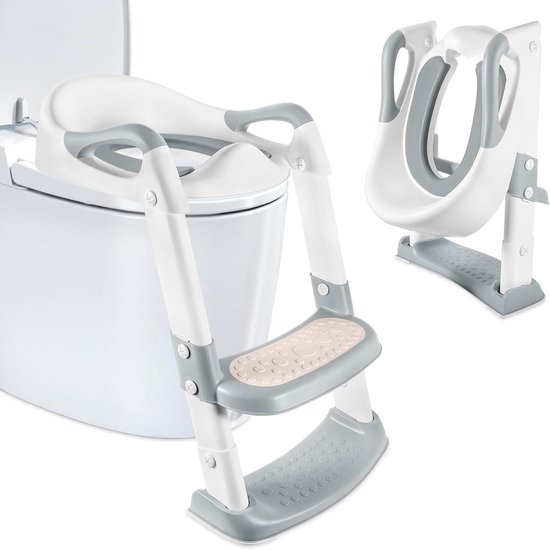 Verstelbare Kindertoiletadapter Voor V U O Vormige Toiletten Met Ladder Draagbare Toiletverkleiner Met Antislip Pu Kussen