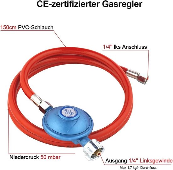 Gasregelaar 50 mbar met slang van 150 cm - Drukregelaar voor butaan- of propaangasflessen van Cadac — afbeelding 5
