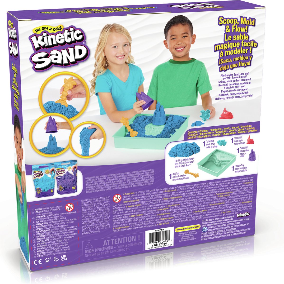 Kinetic Sand - Zandbak-set met 454 g blauw origineel Kinetic Sand - opbergzandbak 4 vormen en gereedschap - Sensorisch speelgoed — afbeelding 14