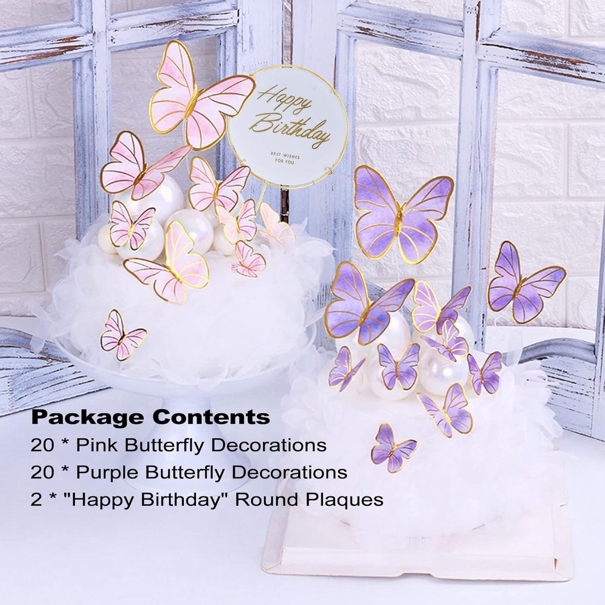 ENLACE Taartdecoratie - 48 Stuks Eetbare Vlinders voor Taart, Roze, Cupcake- Toppers voor Verjaardag, Bruiloft en Meisjes