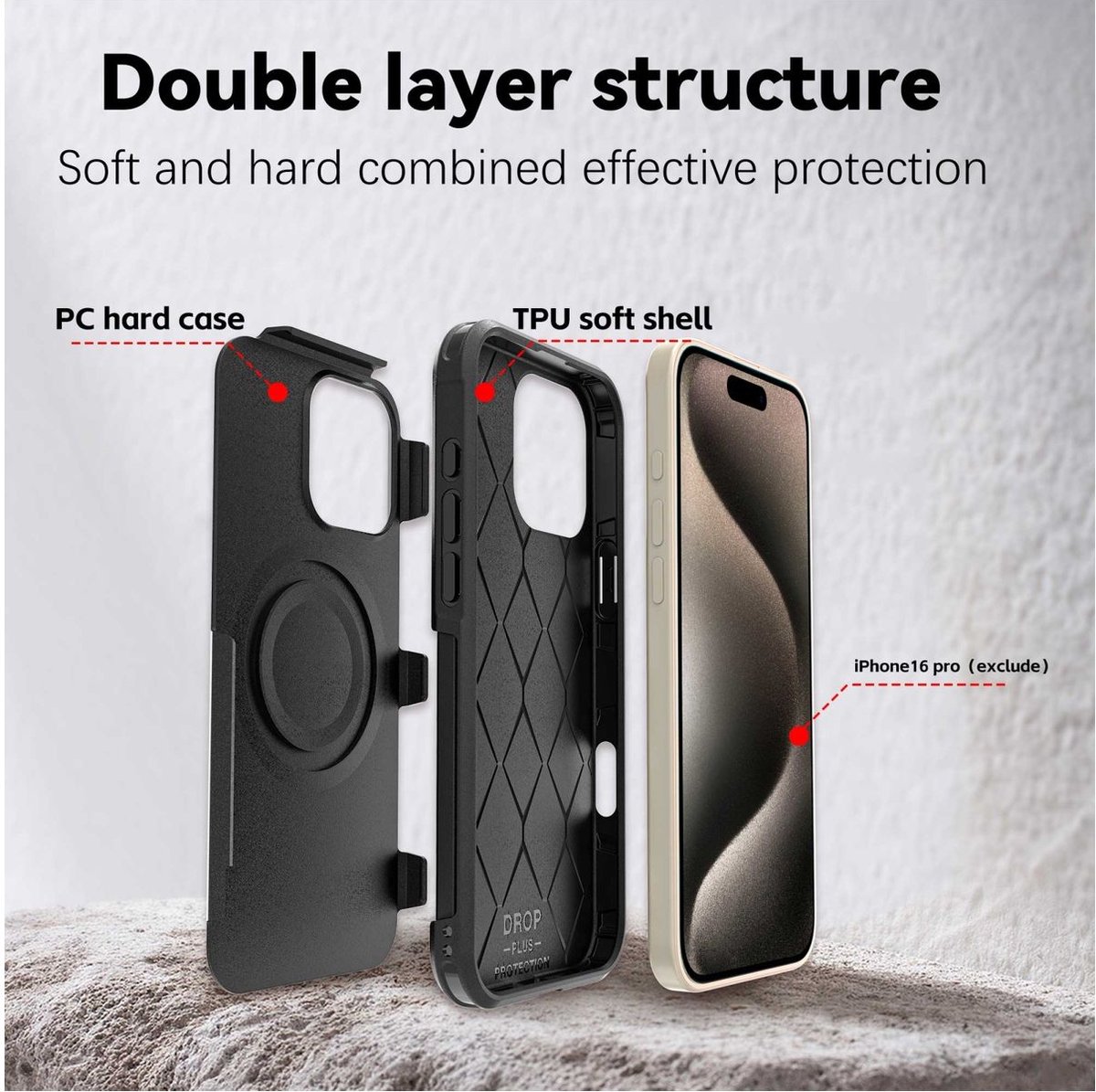 Mobigear Hoesje geschikt voor Apple iPhone 16 Pro Max MagSafe Telefoonhoesje Hardcase | Mobigear Traveller Backcover Shockproof | Geschikt voor MagSafe | Geschikt voor Draadloos Opladen met Magnetische Ring | Geschikt voor MagSafe Case - Zwart