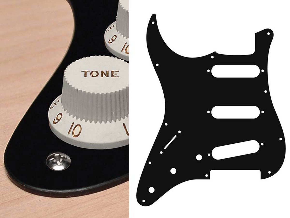 Boston SL-113-BM pickguard, Stallion, standard, SSS, 3 pot holes, 3-5 switch, lefthanded, 1 ply, black matt