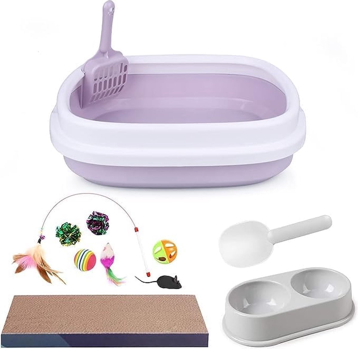 Kattenbakvulling Set met Kattenbakschep en Krabpaal - Kattenspeelgoed Inbegrepen - Complete Kattenverzorging - Hoogwaardige Kattenaccessoires