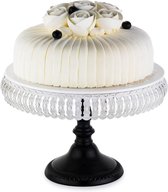 Taartplateau met stolp vintage metaal wit 30 cm breed taarten cake dessert bruiloft verjaardag Taartplateau met stolp