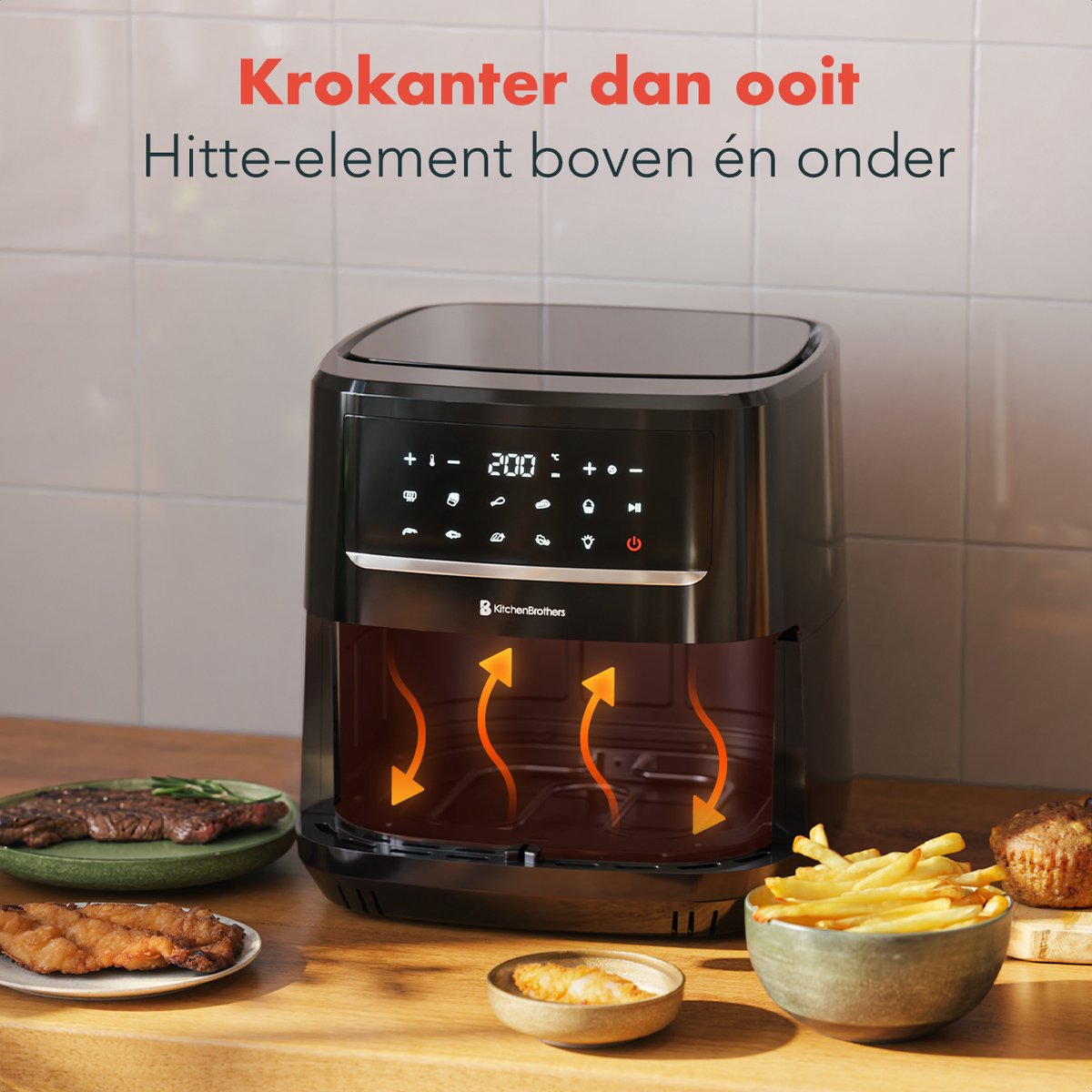 KitchenBrothers Airfryer XXL - PFAS-Vrij - 1800W - 7.5L - Heteluchtfriteuse - Dual Heating - 50ºC tot 200ºC - 10 Kookprogramma's - Zwart — afbeelding 6