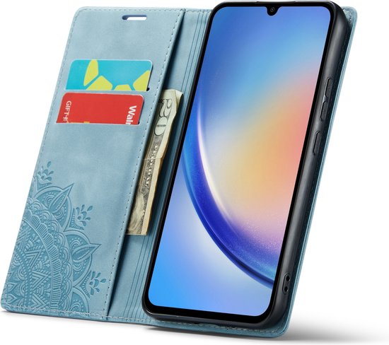 Casemania Hoesje Geschikt voor Samsung Galaxy A55 - Aqua Blue - Mandala Dunne Portemonnee Book Case - Slim Wallet Case met Pasjeshouder