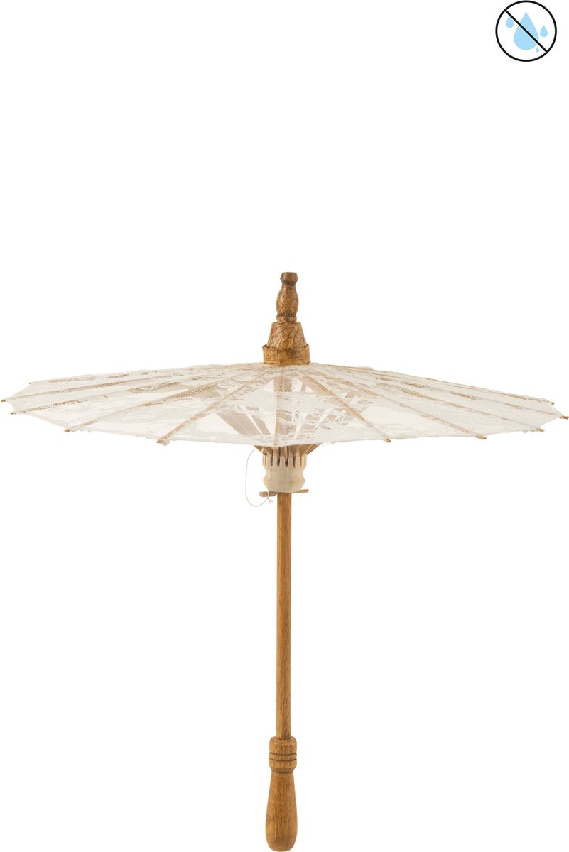 Elegant white lace and wood parasol with intricate motifs, dimensions 44x44x54cm by J-Line.