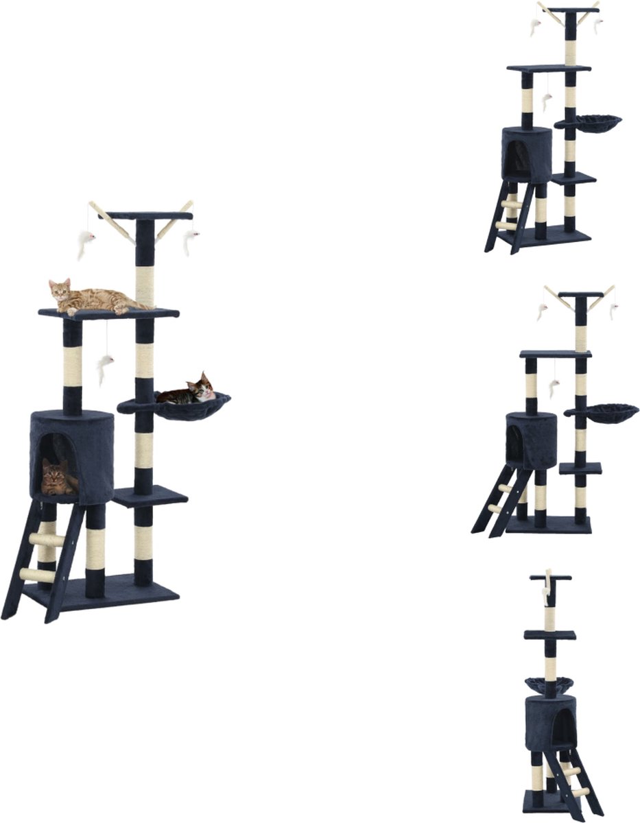 vidaXL Kattenmeubel – Kattenmeubels – Kattenmeubelen – Kattenmeubilair – Kattenkrabpaal met sisal krabpalen 138 cm donkerblauw