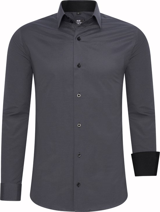 Rusty Neal - Chemises pour hommes Slim Fit - Grijs - Taille 6XL