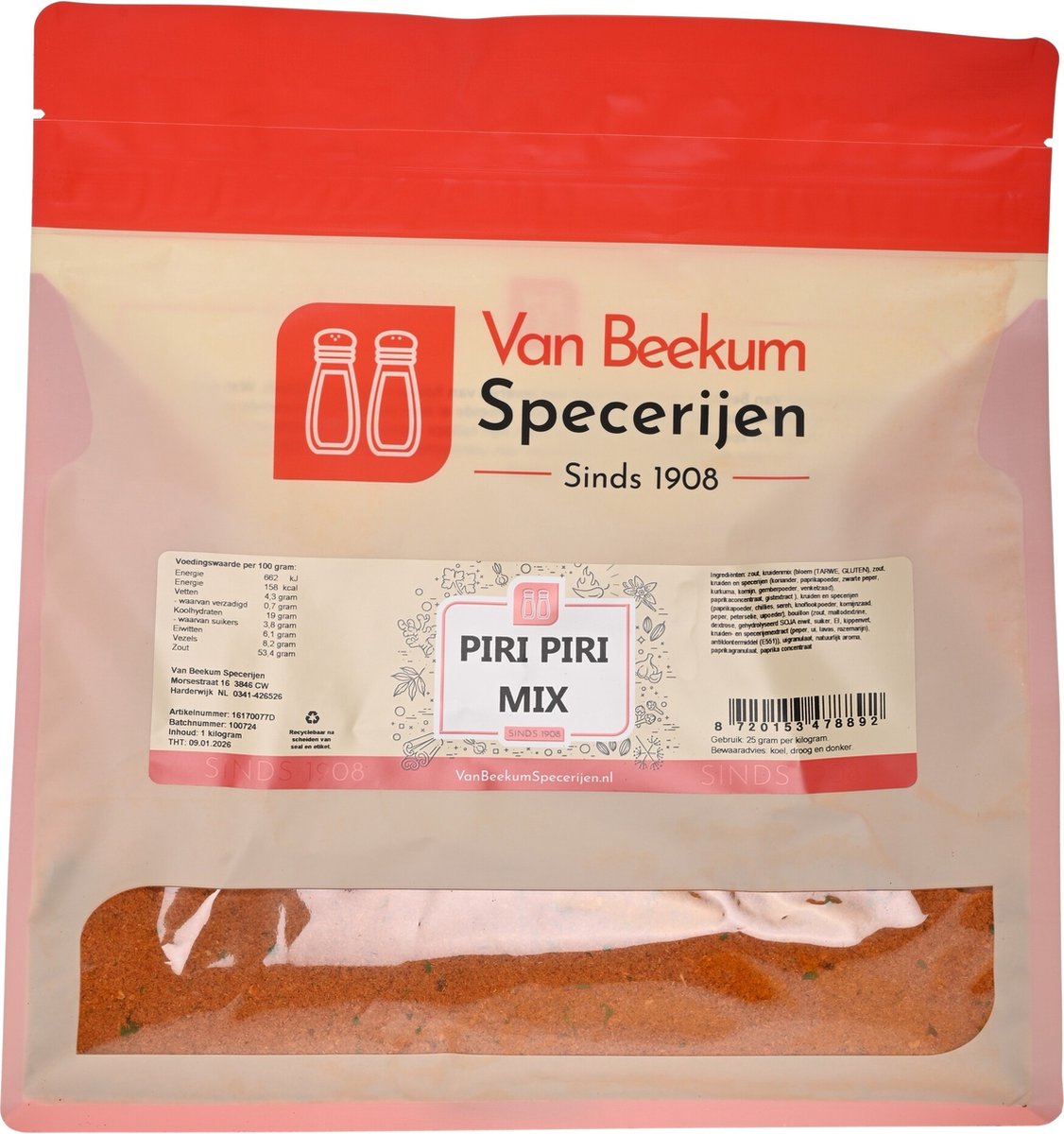 Goedkoopste Van Beekum Specerijen - Piri Piri Mix - 1 KG (hersluitbare stazak
