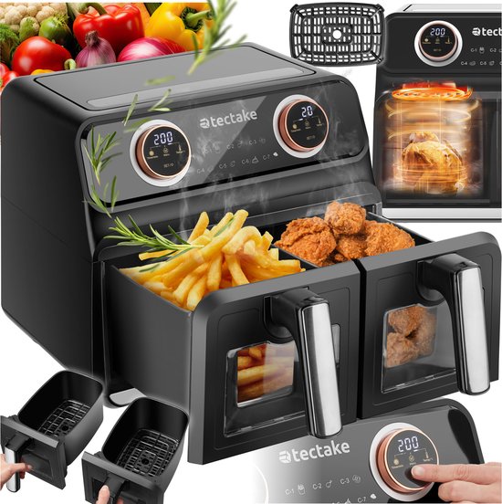tectake® Dubbele Airfryer Samurai 8L Zwart 2400W - tectake® - €106,30