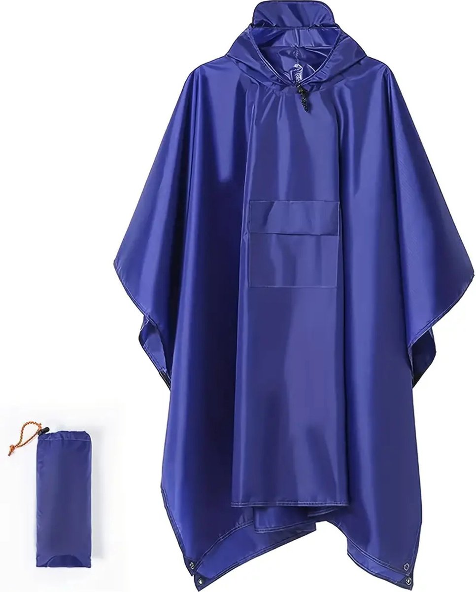 Lopoleis® Regen Poncho Unisex – Dames & Heren – Regenjas – Fietsponcho – Waterdicht & Ademend – Polyurethaan Coating – Donker Blauw