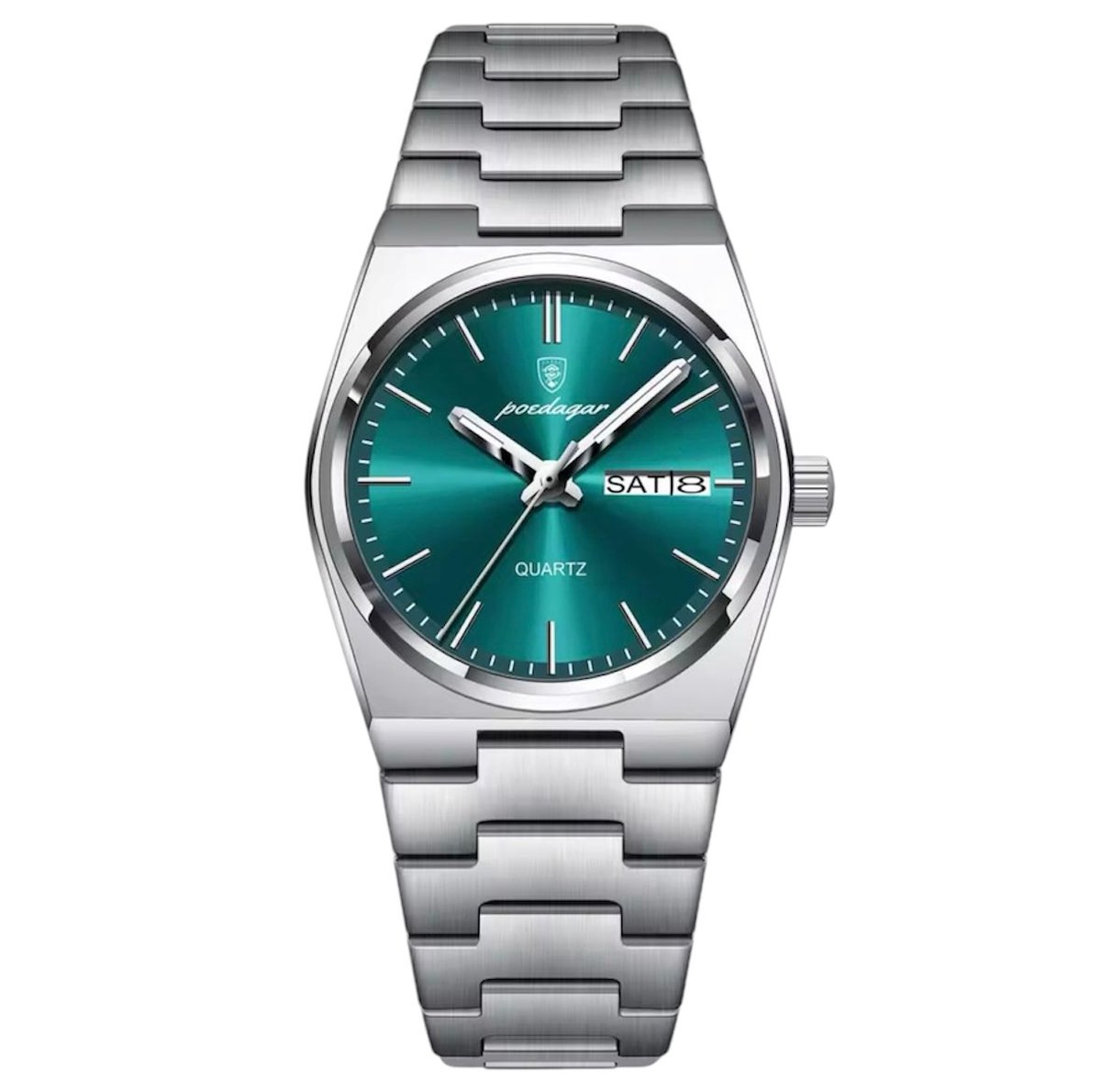 Poedagar-Luxe Dameshorloge - Vrouwen - Zilveren Polsband - Zilver en Groen- Luxe Doos -
