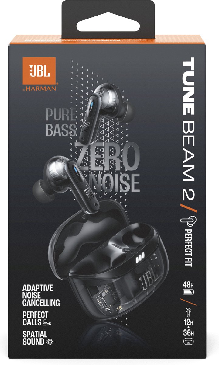 JBL Tune Beam 2 - Noise Cancelling Oordopjes - Oortjes Draadloos - Bluetooth - In-ear True Wireless - 48 uur speeltijd - IP54 - Ghost Black thumbnail 6