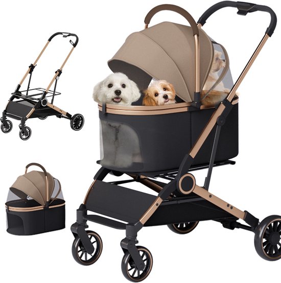 Inkapbare Hondenbuggy / 2 in 1 Hondenbugy Snow tot 15kg - Transporttas & Hondenbuggy - Khaki- Openingsmaat 65*33*55CM