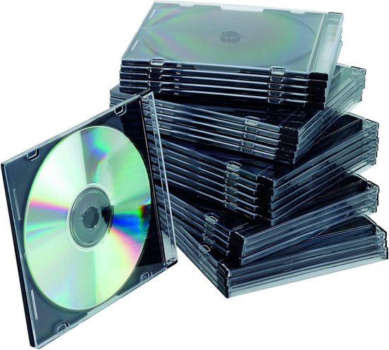 Foto: Edv accessoires cd hoes slimcase 25 stuks zwart transparant opbergmap voor cd s