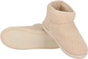 Paar offwhite teddy enkellaars pantoffels, zijaanzicht en onderkant met Apollo logo.