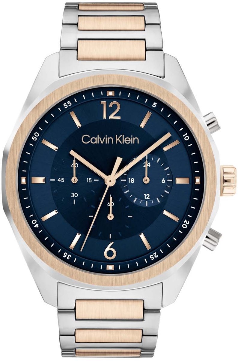 Calvin Klein CK25200265 Force Heren Horloge - Mineraalglas - Staal - Zilverkleurig - 45 mm breed - Quartz - Vouw-Vlindersluiting - 5 ATM (douchen)