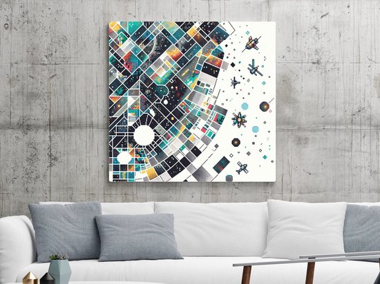 Pixel art dikke dames schilderij | Volumineuze vrouwen verrijken pixelkunst met uitbundige kleurenpracht | Kunst - 100x100 centimeter op Dibond | Foto op Dibond