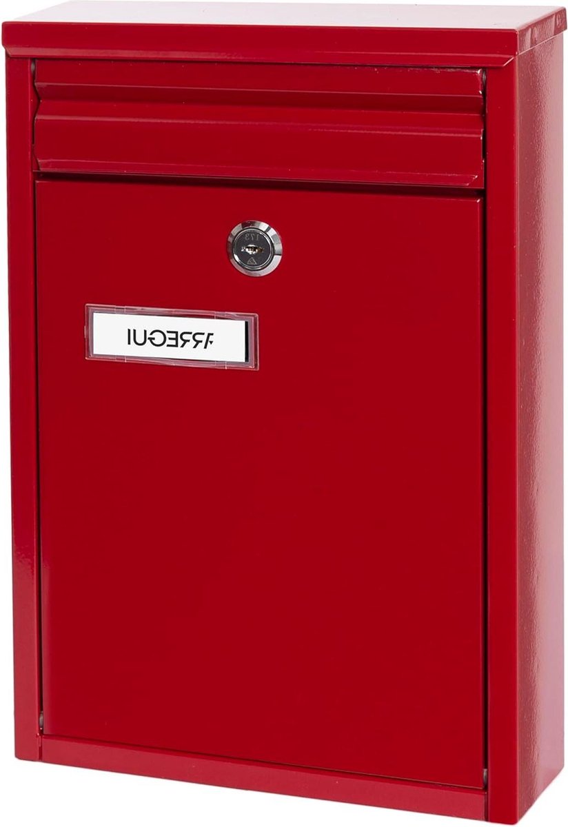 Galvanized Steel Drop-Through Mailbox Size S - Outdoor Wall Mailbox Waterproof with Nameplate Red