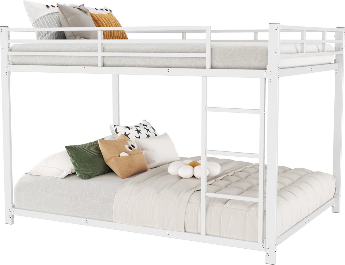 Merax Stapelbed voor Kinderen 140x200 cm – Metalen Bedframe – Uitvalbeveiliging – Wit