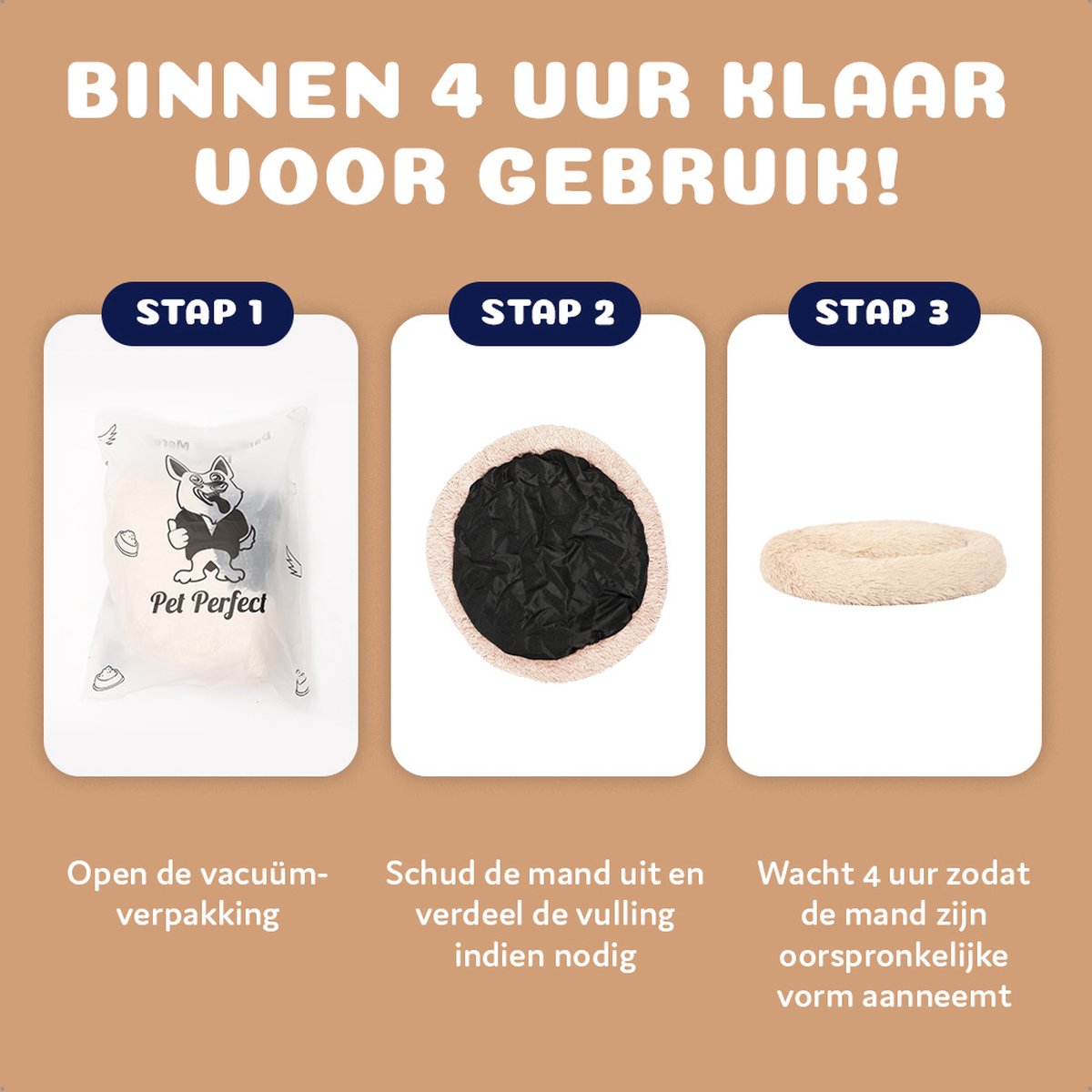 Pet Perfect Donut Hondenmand 100 cm - Fluffy Hondenkussen - Hondenbed - Crème - Wasbaar thumbnail 8