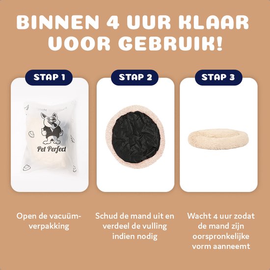 Pet Perfect Donut Hondenmand 100 cm - Fluffy Hondenkussen - Hondenbed - Crème - Wasbaar