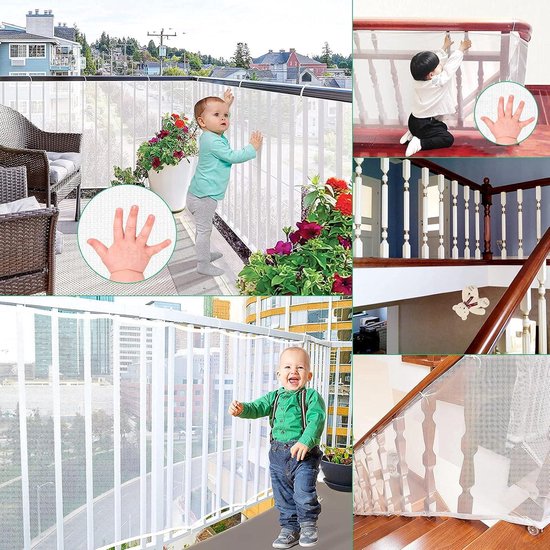 Veiligheidsnet Voor Balkon En Trap – 6 X 0,9 M – Wit Polyester – Honingraatstructuur – Incl. Bevestigingsmateriaal – Voor Kinderen En Huisdieren