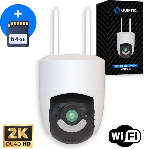 Foto: Quipted s1 beveiligingscamera buiten buiten camera met nachtzicht buitencamera security camera 2k hd 4mp met wifi en app incl 64gb sd