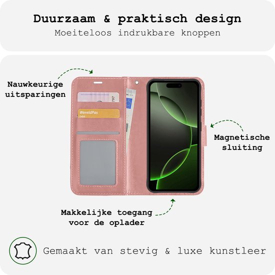 Étui adapté pour iPhone 16 Pro Case Bookcase Cover Flip Case Book Cover - Étui adapté pour iPhone 16 Pro Case Book Case Case - Or rose