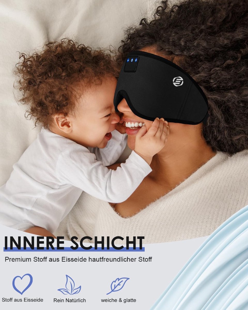 Equivera Slaapmasker Bluetooth - Slaap Koptelefoon - Hoofdband met Speakers - Mannen en Vrouwen - Slaapmasker met Speakers - 100% Verduisterend - Incl. White Noise en Binaural Beats