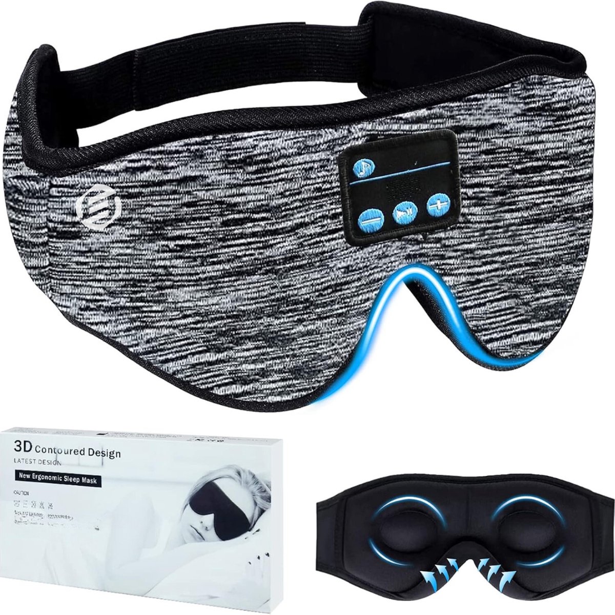 Equivera Slaapmasker Bluetooth - Slaap Koptelefoon - Hoofdband met Speakers - Mannen en Vrouwen - Slaapmasker met Speakers - 100% Verduisterend - Incl. White Noise en Binaural Beats
