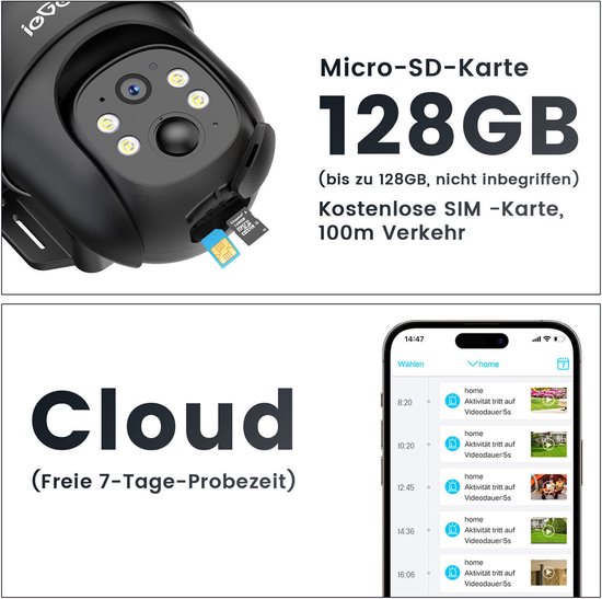 ieGeek 4G LTE Cellulaire Zonne-beveiligingscamera Draadloos Buiten, Geen WiFi Zonne-energie Camera, 360° Live View, 2K Kleuren Nachtzicht, PIR Bewegingssensor, 2-weg Gesprek, Ingebouwde SIM-kaart van Merkloos — afbeelding 3