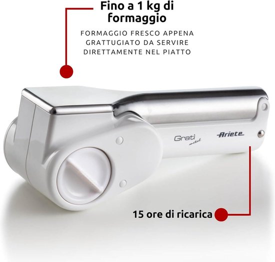 Ariete 44 Gratì Metal, Grattugia Elettrica senza Fili, Capacità 1 kg, 2