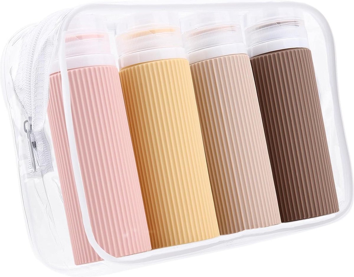 Siliconen reisflessen 100 ml set van 4 draagbare reisformaat container voor shampoo en douchegel (bruin) reisflesjes 100ml