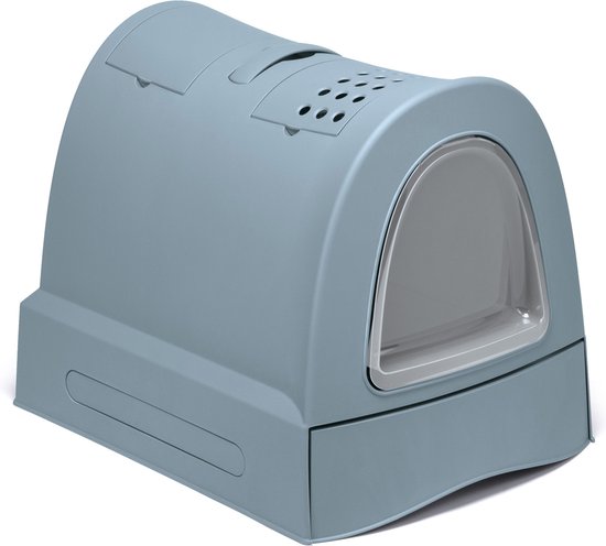 Bac à litière pour chat Imac zuma 2nd life avec tiroir coulissant bleu avio 40x56x42,5 cm