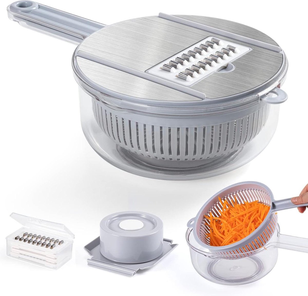 Mandoline Slicer 10 in 1 Plantaardige Spiralizer Cutter RVS Keuken Julienne Rasp met Hand Guard Drain Basket