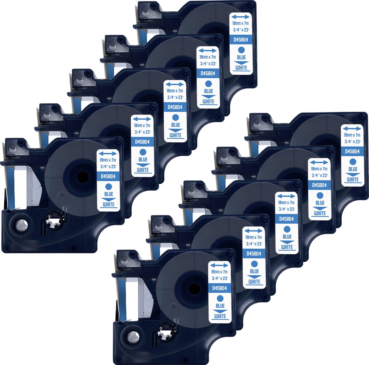 DULA Dymo D1 45804 - S0720840 - Compatible label tape - 10 lettertapes - Blauw op wit - 19mm x 7m