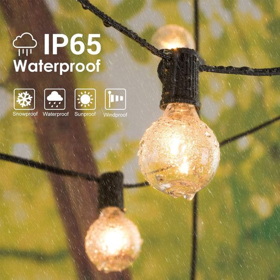 GLUROO LED Buiten Lichtslingers, 45 Meters Lichtketting Gloeilamp Buiten met 75 2 Plastic lampen,Waterdicht Lichtketting Tuin Verlichting Voor Kerst Bruiloft,feest,Warm Wit
