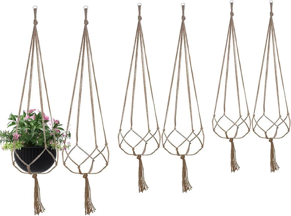 Plantenhanger Planthanger 6 stuks stevige plantenhanger 90 105 122cm lengte touw hangende plantenhouder handgestikte hangende plantenpotten binnen en buiten
