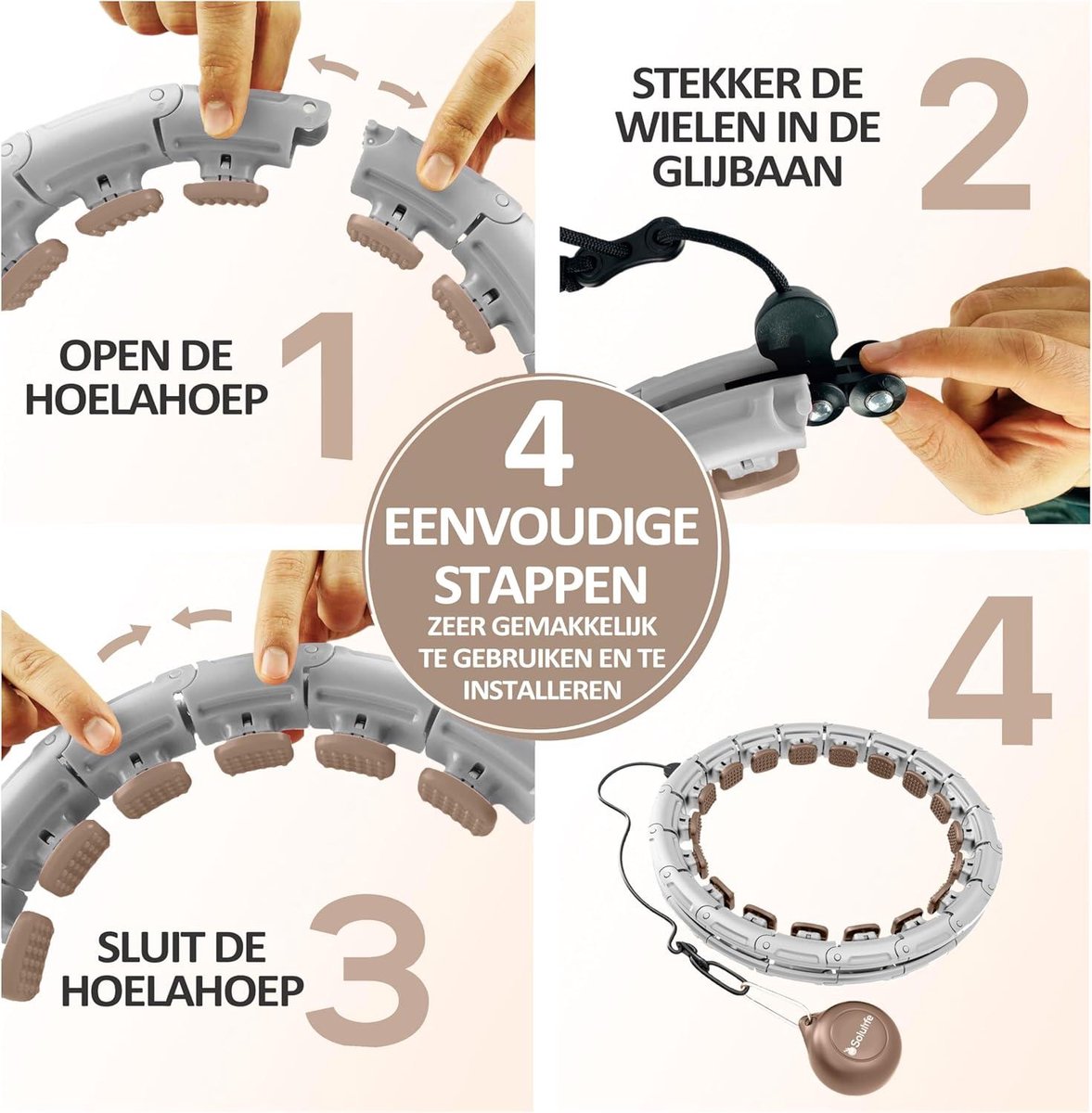 Solulife Nieuwe hoelahoep fitness voor sport thuis – eenvoudig te bedienen fitnessband met verstelbare maat voor volwassenen, kinderen en beginners – Houla Hop comfortabel en stil, roze